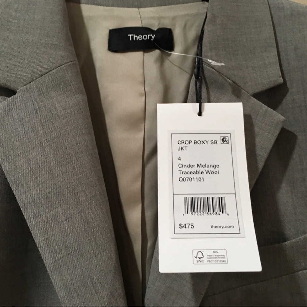 Theory Jacket Crop Boxy SB Blazer Women 4 Grey Cinder Melange Traceable Wool New - Picture 3 of 6